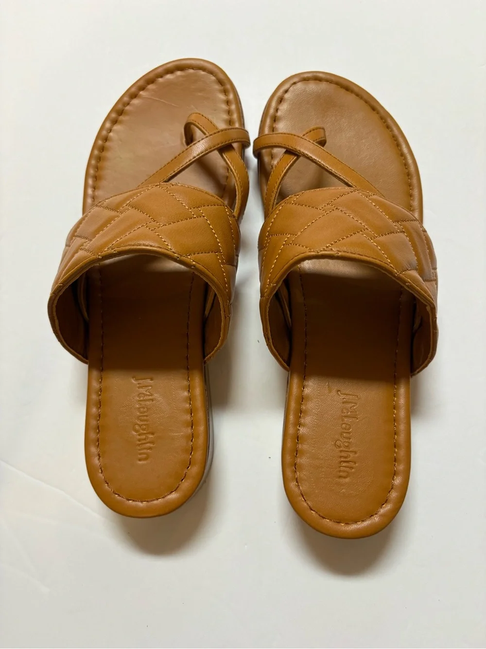 J. McLaughlin Ondra Woven quilted Leather Thong Sandal - Tan 7.5